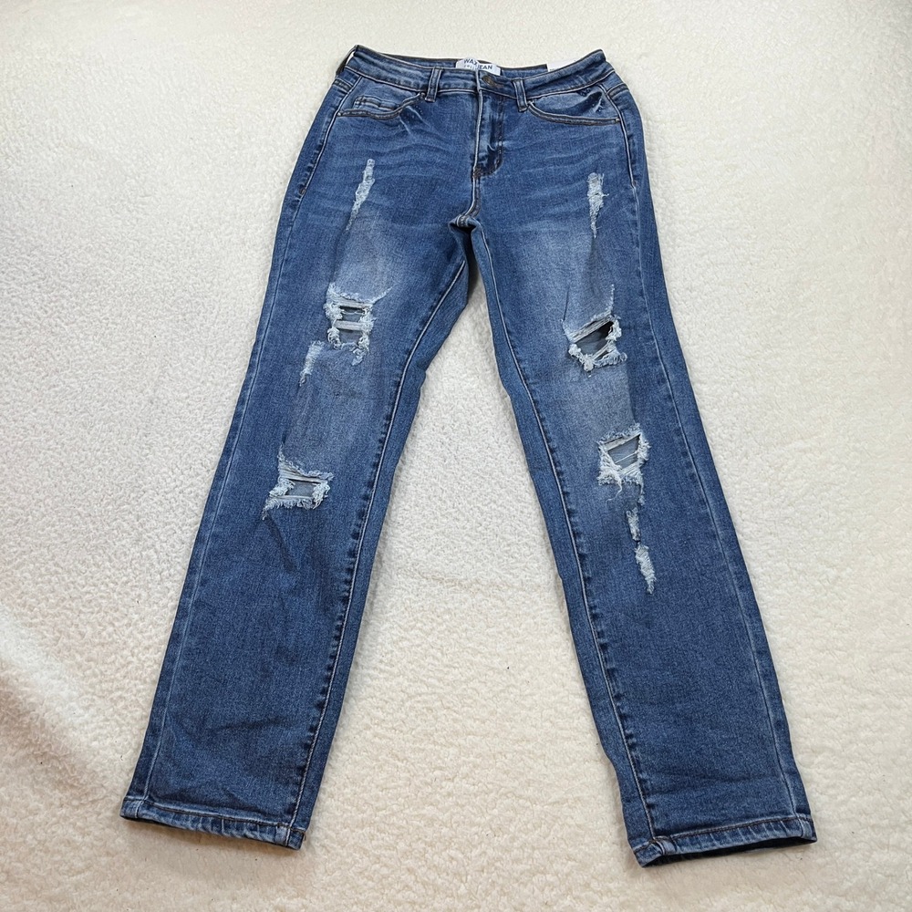 Wax Jean Boyfriend Jeans Womens 0/24 Blue Stretch Distressed Ripped Denim Pants